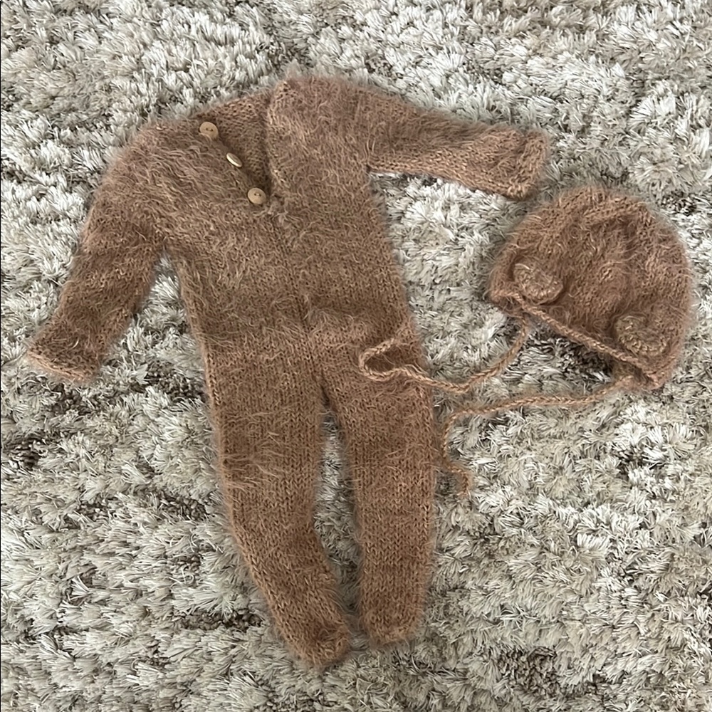 Cozy Brown Knit Baby One Piece Set